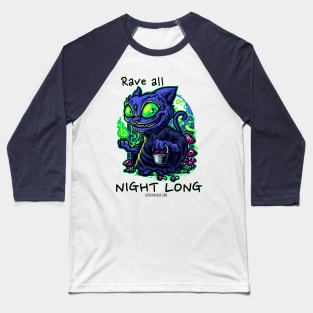 Techno cat - Rave all night long - Catsondrugs.com - rave, edm, festival, techno, trippy, music, 90s rave, psychedelic, party, trance, rave music, rave krispies, rave flyer Baseball T-Shirt